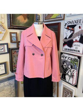 Ann Taylor Plus Size Womens Pink Double-Breasted Cropped Peacoat Size 16